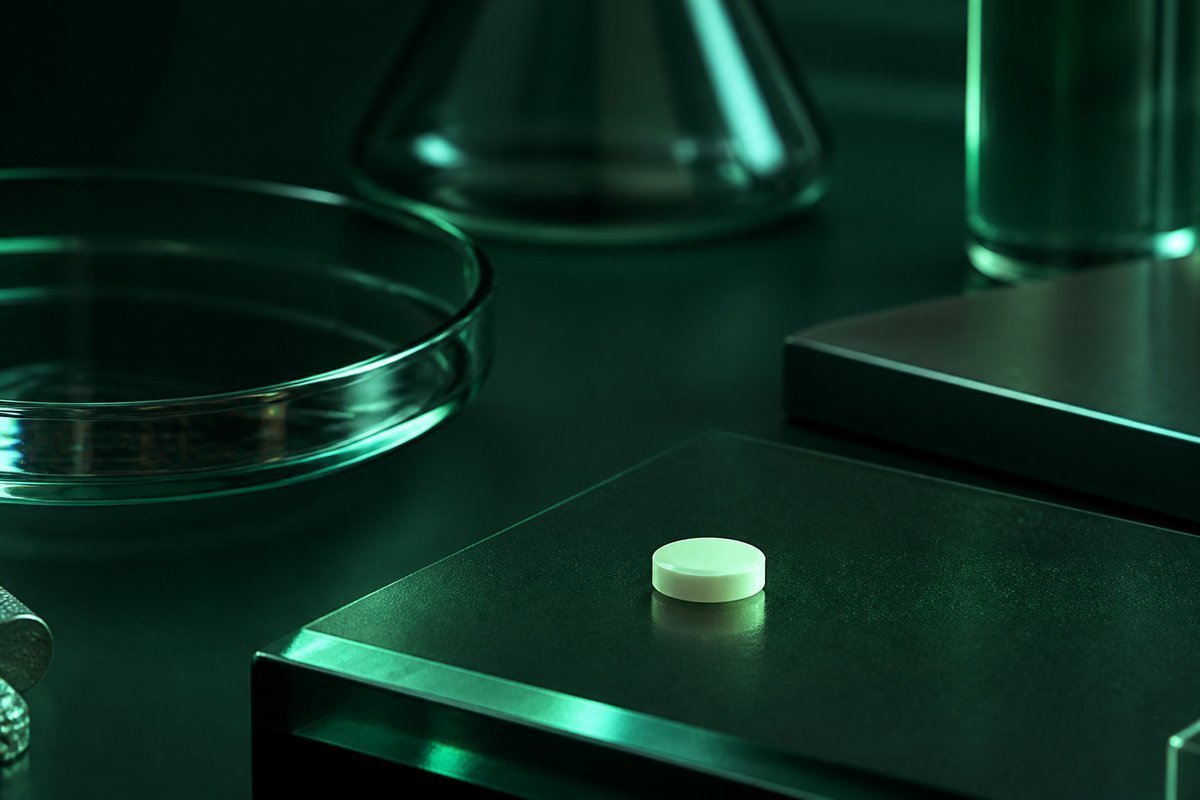 Forest-green still life: do not snap the last tablet away