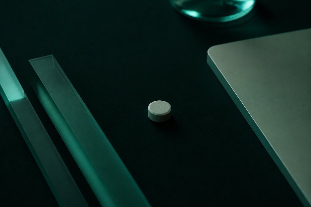 Forest-green still life: two names, one round tablet