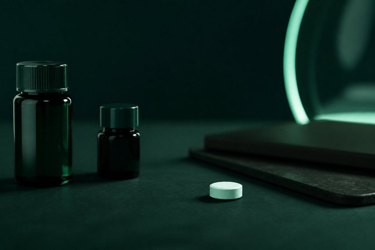 Forest-green still life: two bottles not stacked