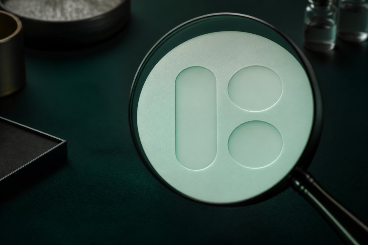 Forest-green still life: magnified 100 mark as a shape, no letters