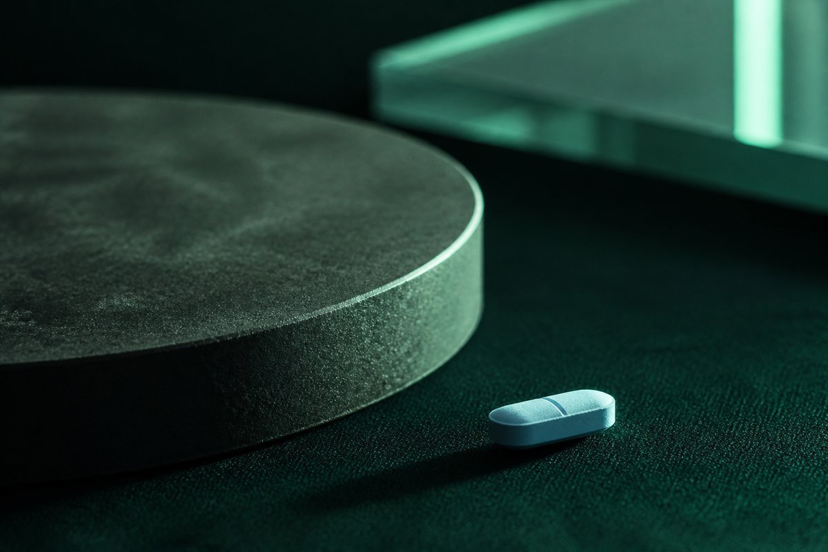 Forest-green still life: heavy plate and a delayed blue tablet