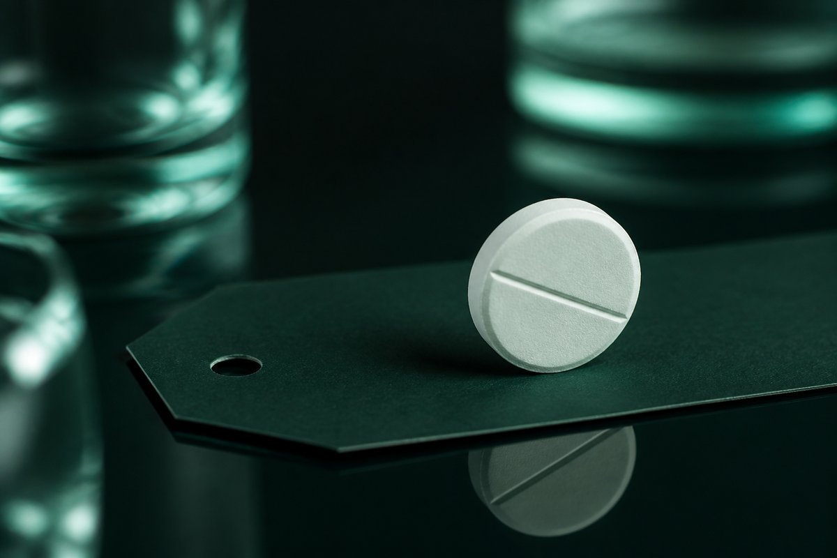 Forest-green still life: empty price tag hole, tablet only